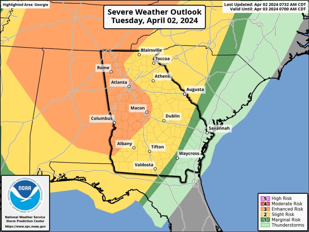 April 2nd SPC Outlook Day 1 - Severe Risk