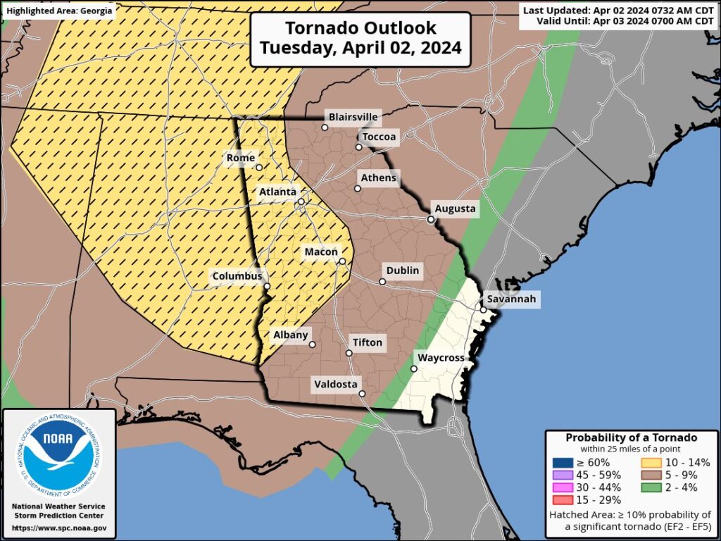 April 2nd SPC Outlook Day 1 - Tornado Probability